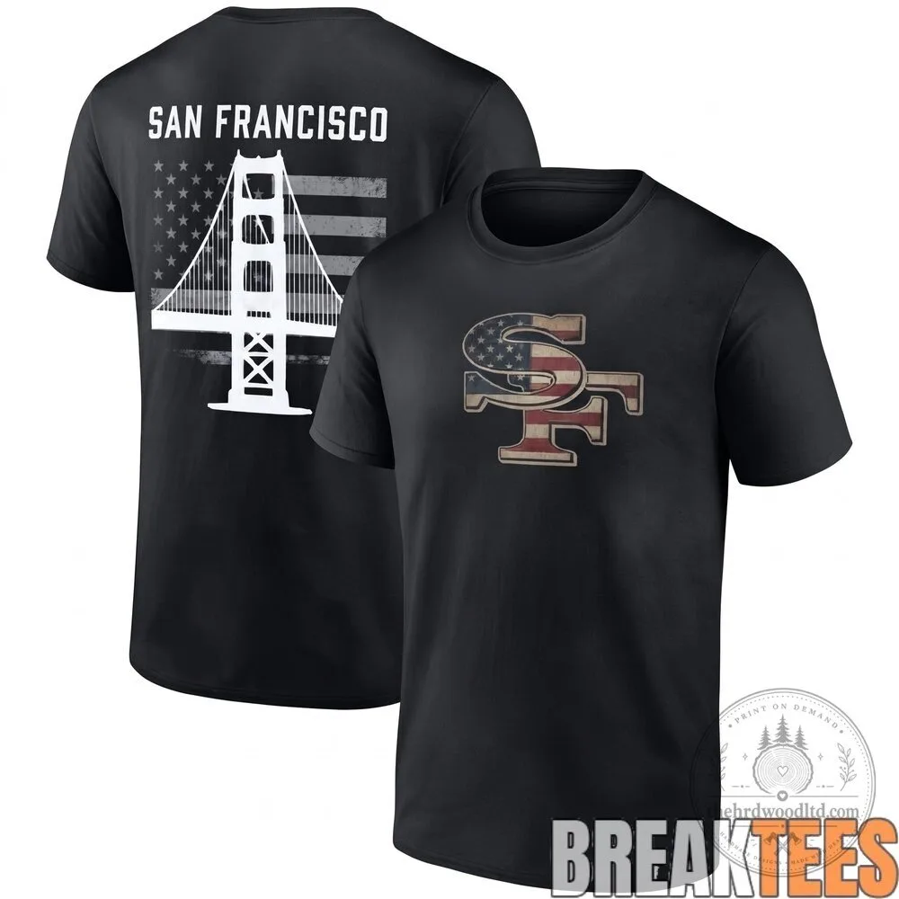 San Francisco 49ers Salute To Service American Flag Golden Gate Bridge T-Shirt