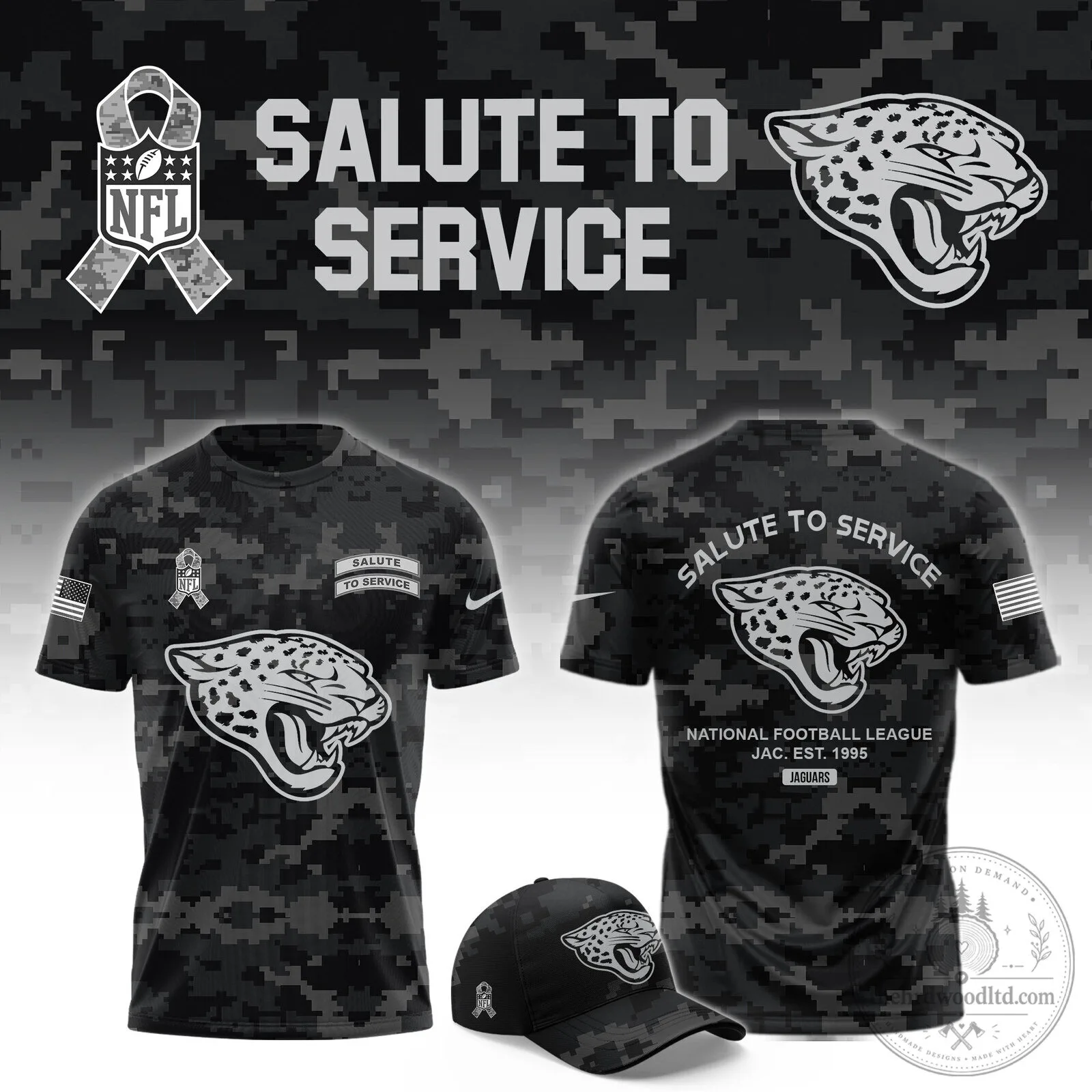 Jacksonville Jaguars NFL Salute To Service Camouflage Football T-Shirt