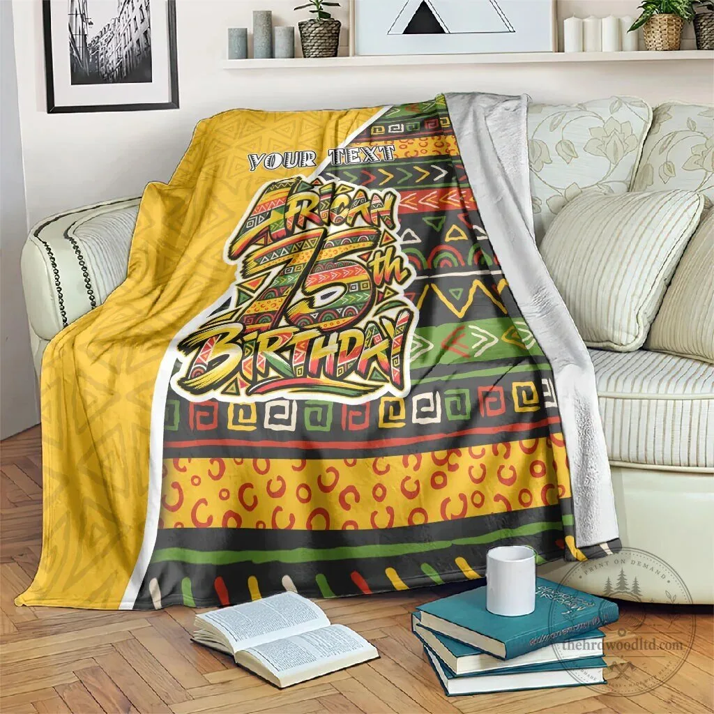 Personalized African 75th Birthday Blanket with Colorful Tribal Geometric Pattern