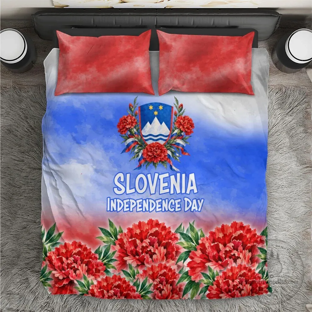 Slovenia Independence Day Lipizzan Horse Red Carnation Emblem Bedding Set