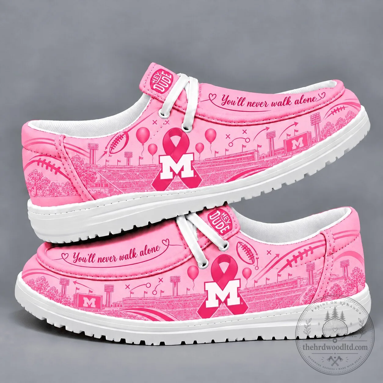 Michigan Wolverines Pink Ribbon Breast Cancer Awareness Loafer Shoes