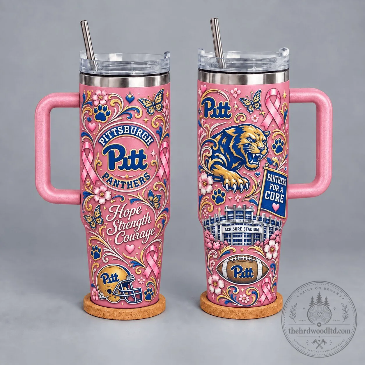Pittsburgh Panthers Breast Cancer Awareness Hope Strength Courage Tumbler