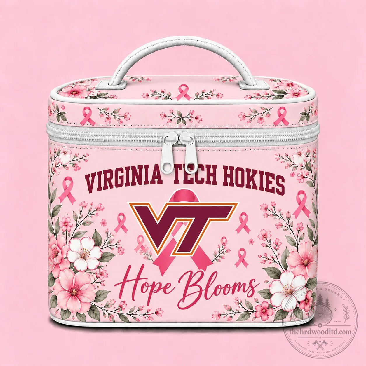 Virginia Tech Hokies Breast Cancer Awareness Hope Blooms Cosmetic Bag 1 Virginia Tech Hokies Breast Cancer Awareness Hope Blooms Cosmetic Bag