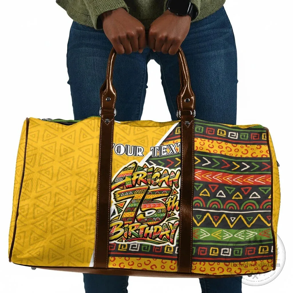 Personalized African 75th Birthday Travel Bag with Tribal Geometric Heritage Pattern