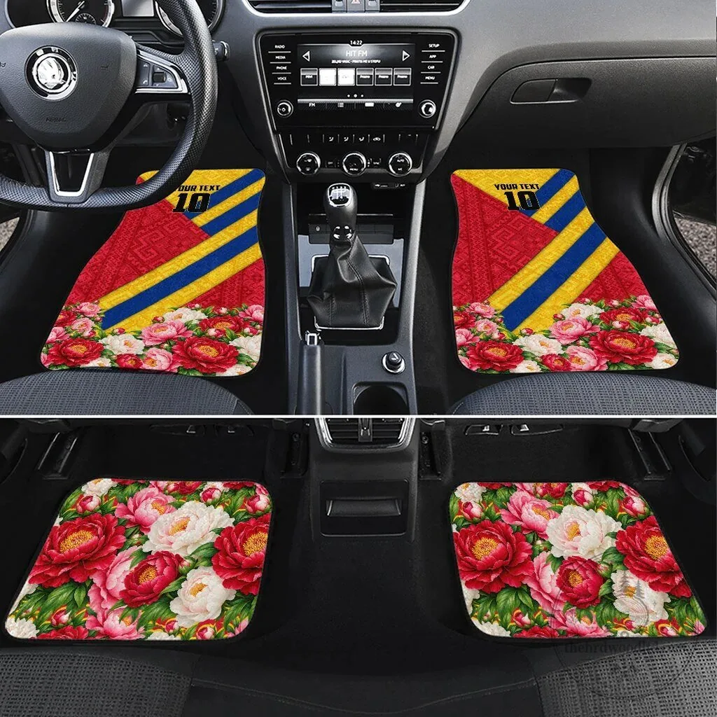 Personalized Romania Lynx and Decebalus Rex Car Mats with Peony Floral Motifs