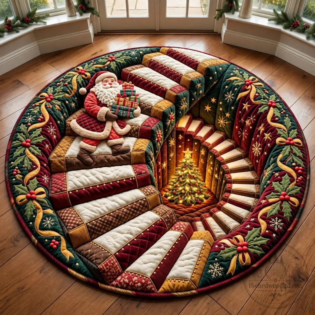 Christmas Santa Claus Spiral Staircase Holiday Round Floor Mat Rug Christmas Santa Claus Spiral Staircase Holiday Round Floor Mat Rug