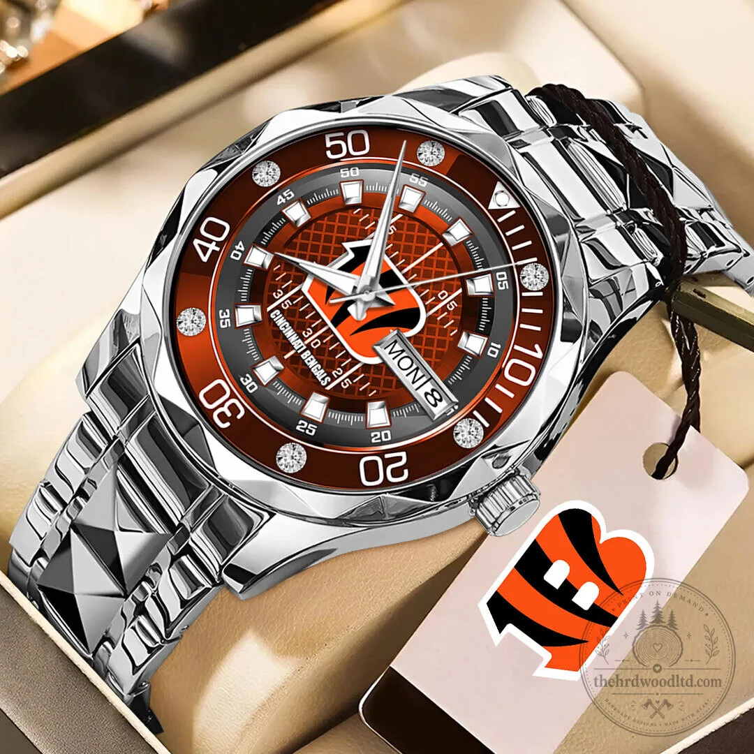Cincinnati Bengals NFL Football Team Logo Stainless Steel Quartz Watch
