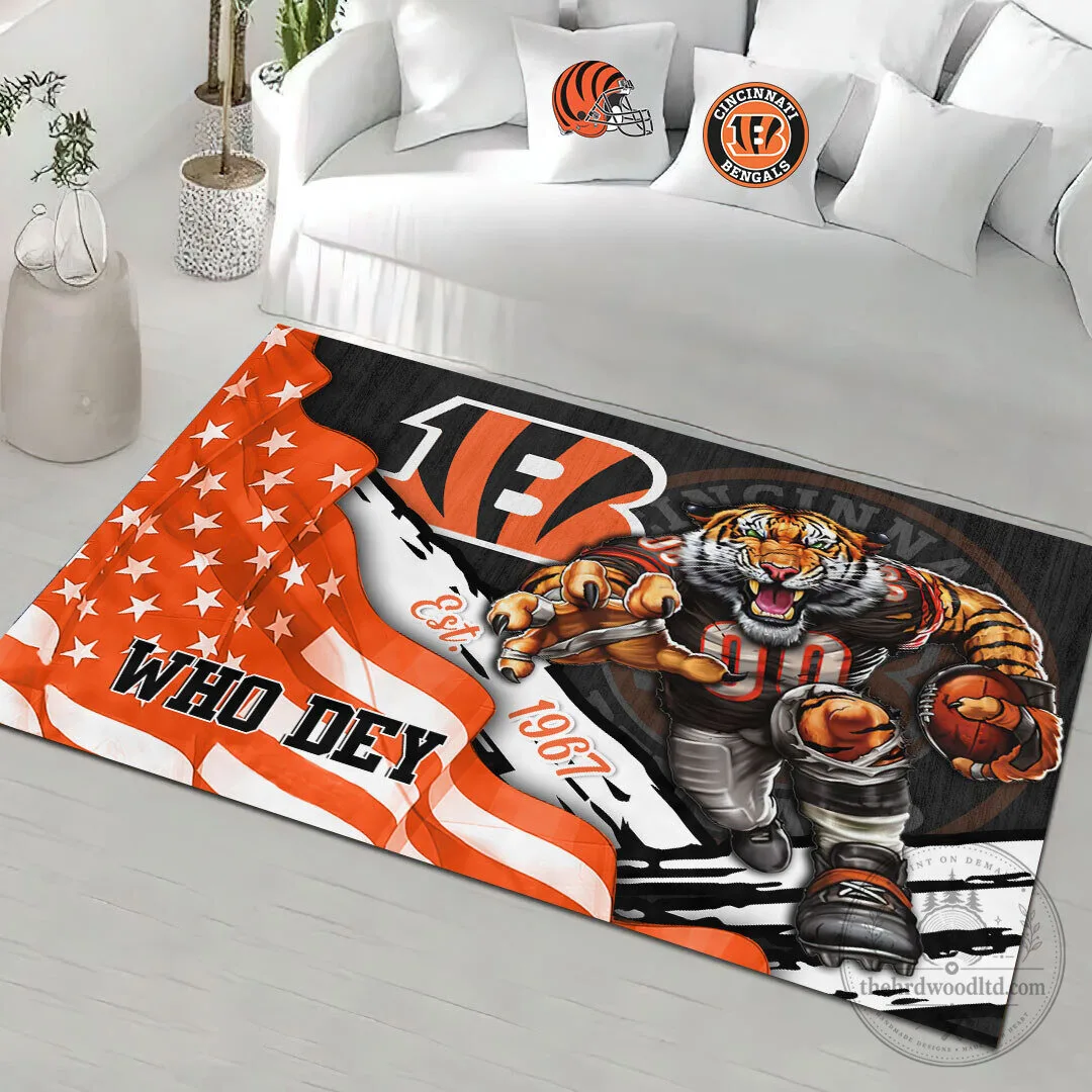 Cincinnati Bengals Football Team Who Dey Mascot American Flag Area Rug
