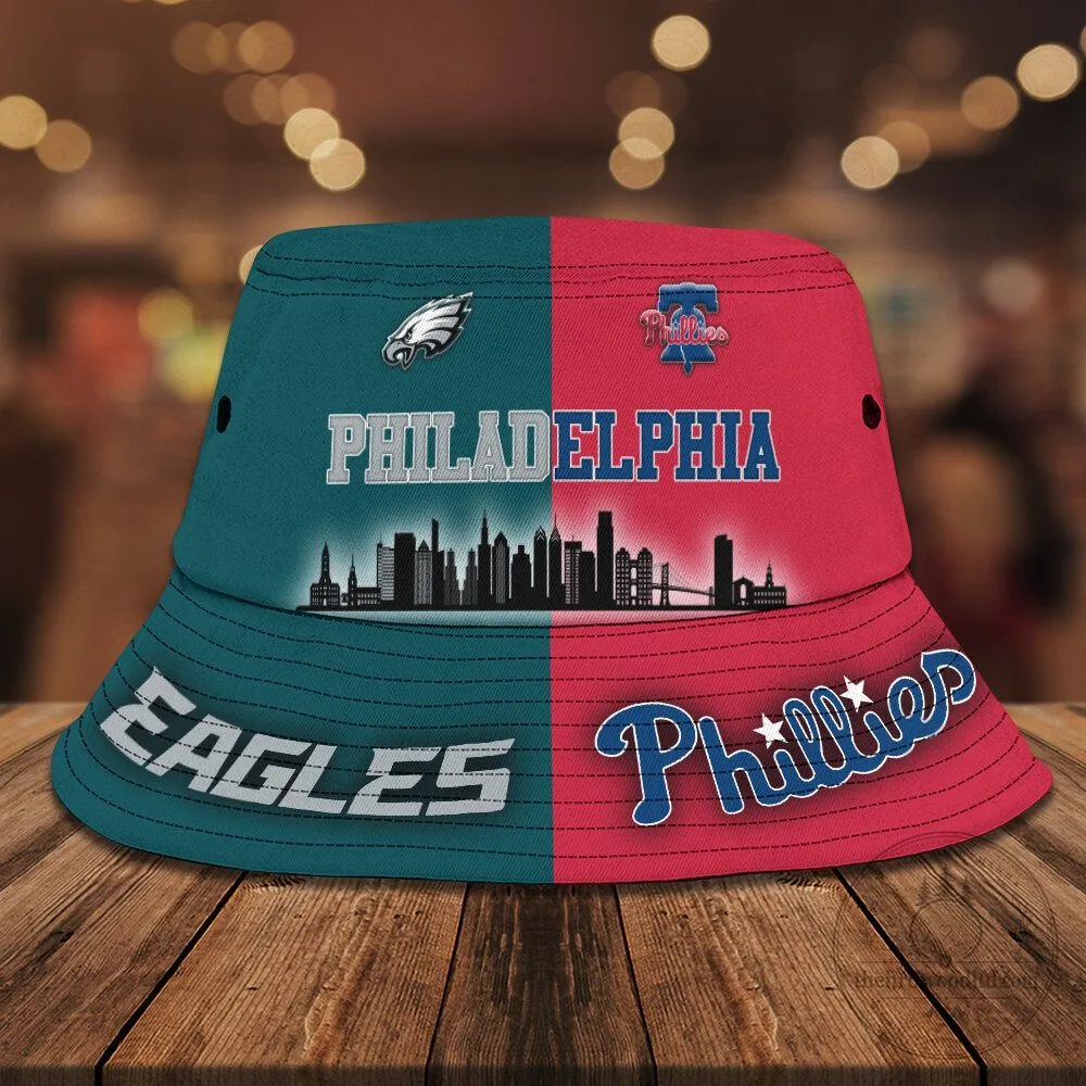 Philadelphia Eagles and Phillies Split Design Bucket Hat