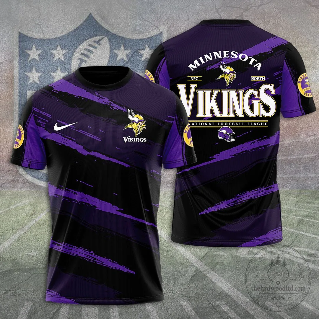 Minnesota Vikings National Football League Purple Black Stripes Fan T-Shirt