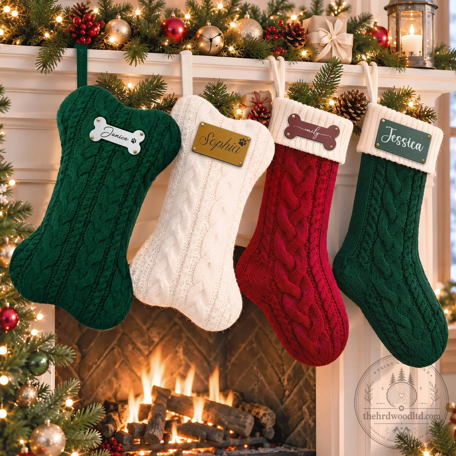Personalized Cable Knit Christmas Stocking with Custom Name Tag Holiday Decor
