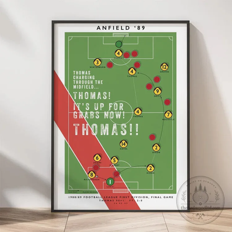 Arsenal 1989 Anfield Michael Thomas Goal Football League First Division Final Game Poster 3 Arsenal 1989 Anfield Michael Thomas Goal Football League First Division Final Game Poster
