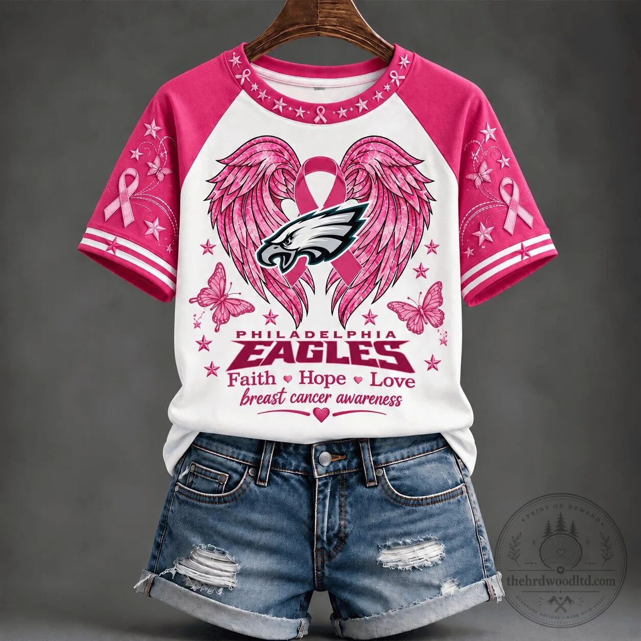 Philadelphia Eagles Faith Hope Love Breast Cancer Awareness T-Shirt