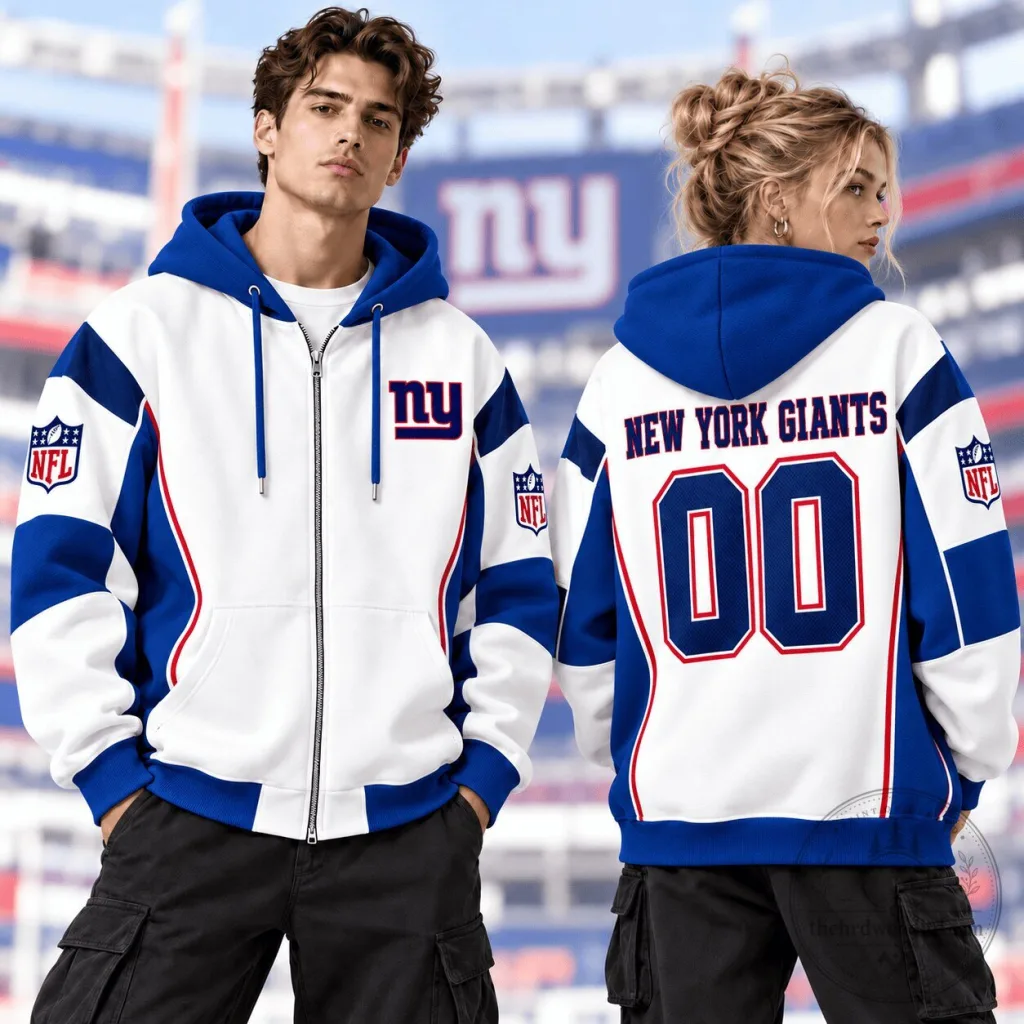 New York Giants NFL Football Team Custom Number Full-Zip Hoodie New York Giants NFL Football Team Custom Number Full-Zip Hoodie