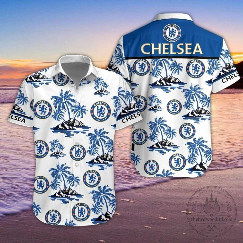Chelsea Football Club Tropical Hawaiian Shirt, Beach Sunset Palm Trees