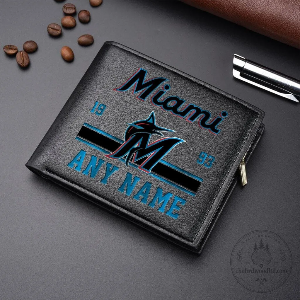 Miami Marlins Personalized Name Black Leather Wallet 4 Miami Marlins Personalized Name Black Leather Wallet