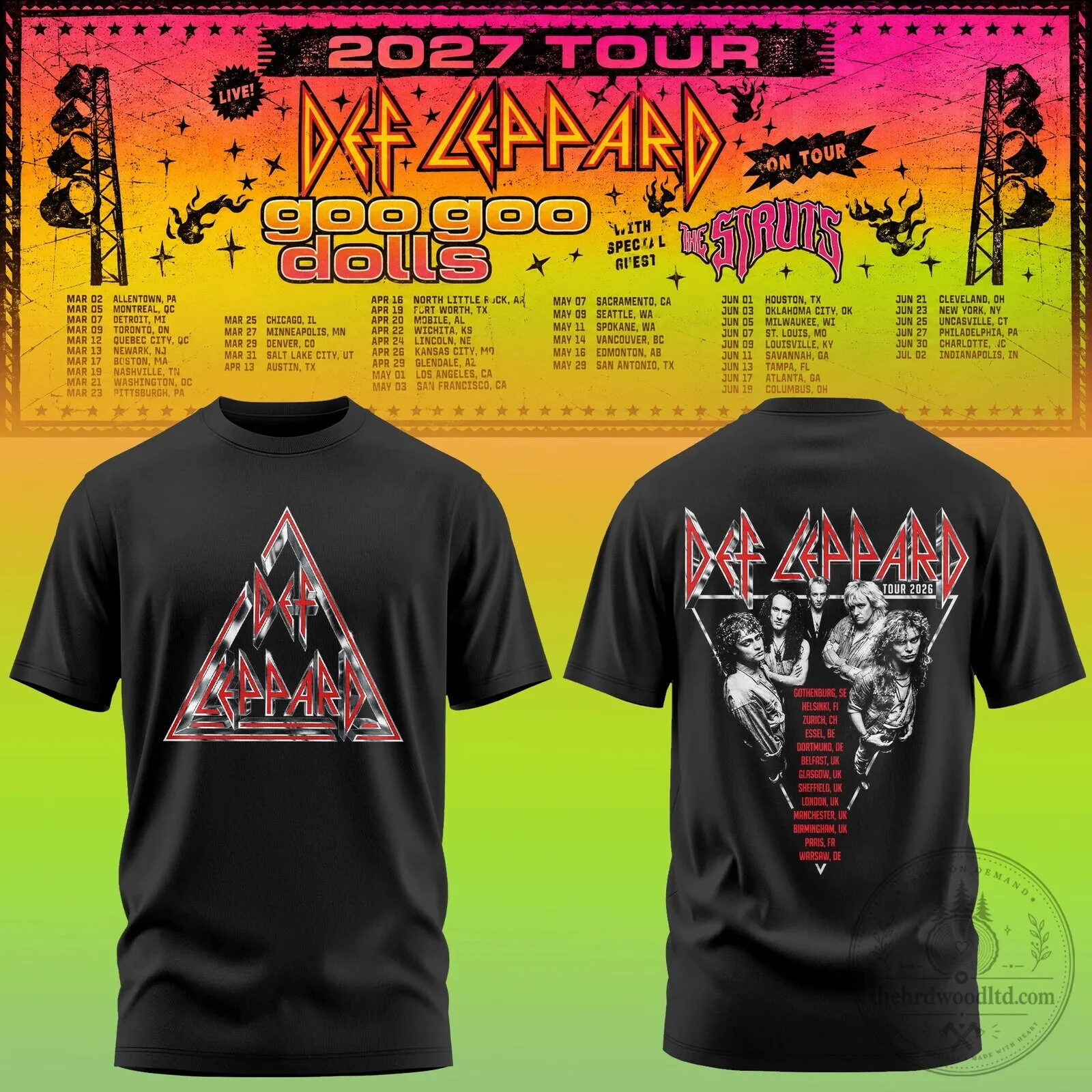 Def Leppard 2027 Tour Retro Rock Band Concert Black T-Shirt