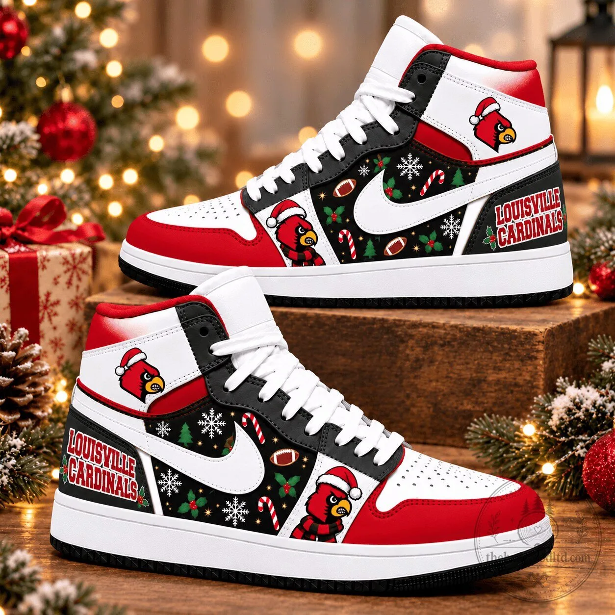 Louisville Cardinals Christmas Holiday Pattern High Top Sneakers