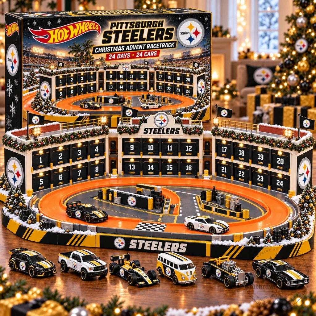 Pittsburgh Steelers Hot Wheels Christmas Advent Calendar Racetrack with 24 Cars Pittsburgh Steelers Hot Wheels Christmas Advent Calendar Racetrack with 24 Cars 2D