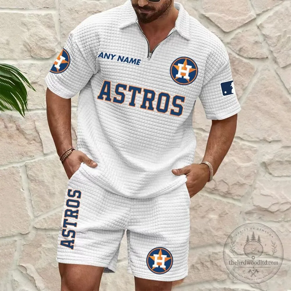 Houston Astros Personalized Baseball Team Waffle Knit Polo Shirt and Shorts Set