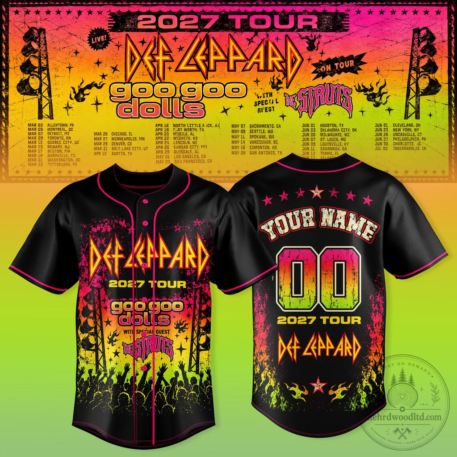 Def Leppard 2027 Tour Baseball Jersey with Goo Goo Dolls and Destructors