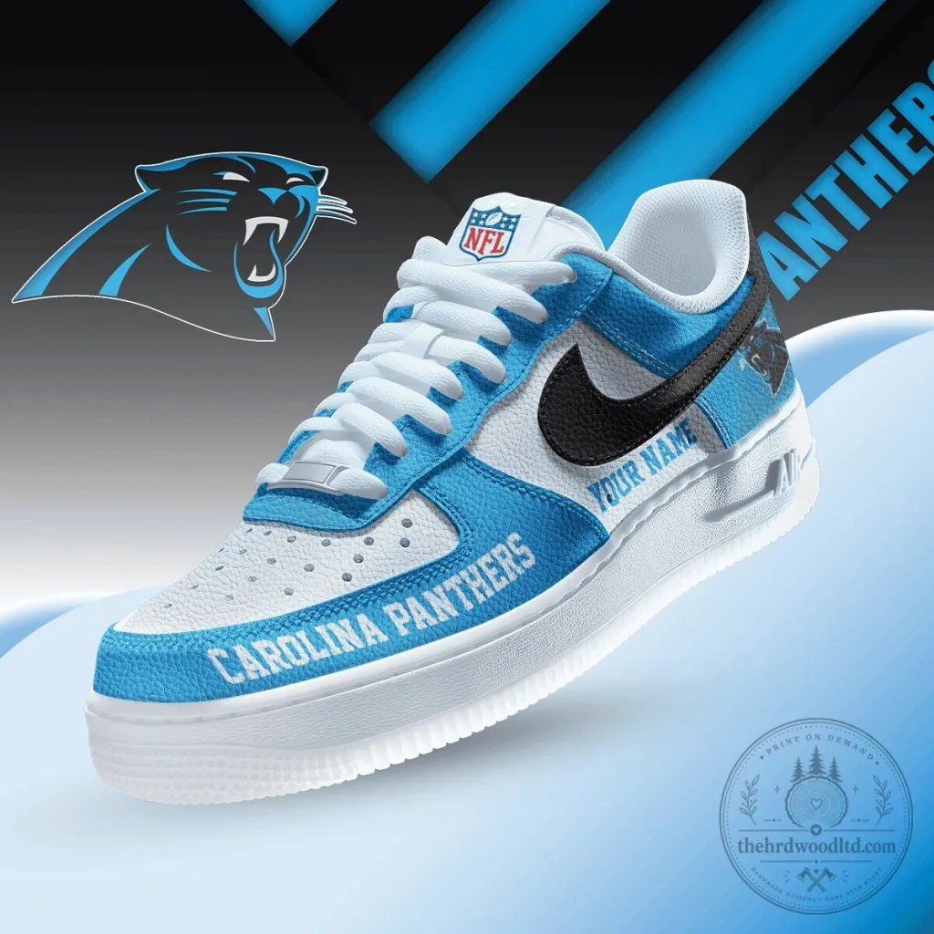 Carolina Panthers NFL Custom Name Air Force 1 Style Sneakers Shoes Carolina Panthers NFL Custom Name Air Force 1 Style Sneakers Shoes