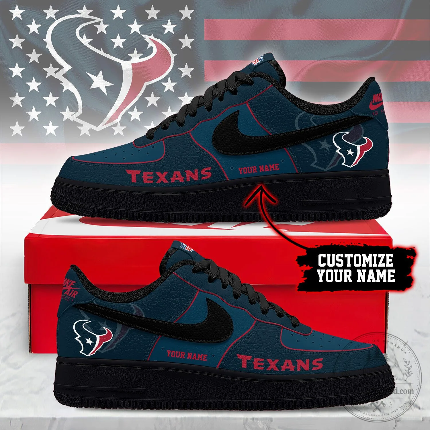 Houston Texans Custom Name NFL Football Team Fan Air Force 1 Shoes