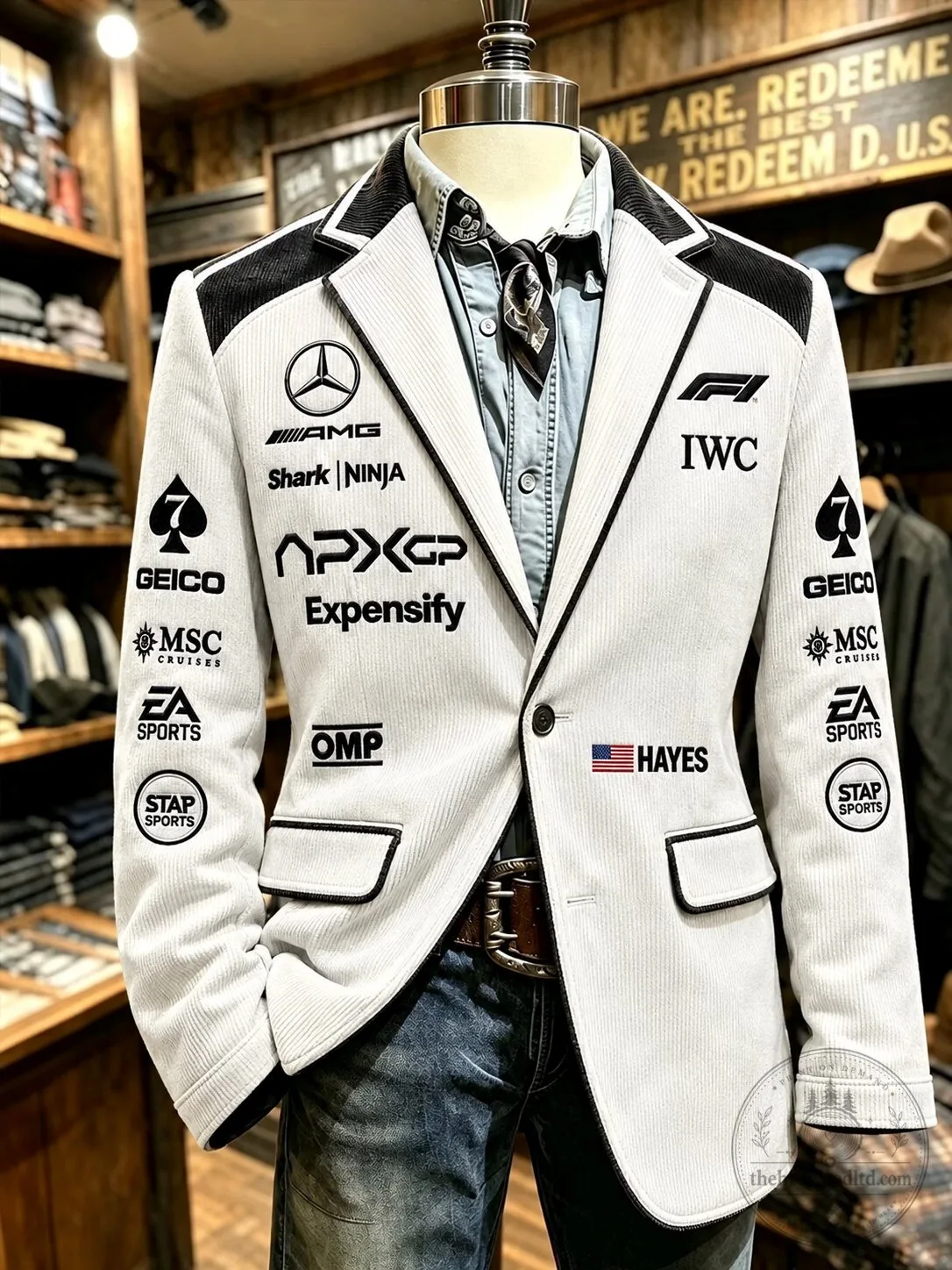 Vintage Racing Style Formula 1 Mercedes-AMG Petronas Corduroy Blazer Jacket