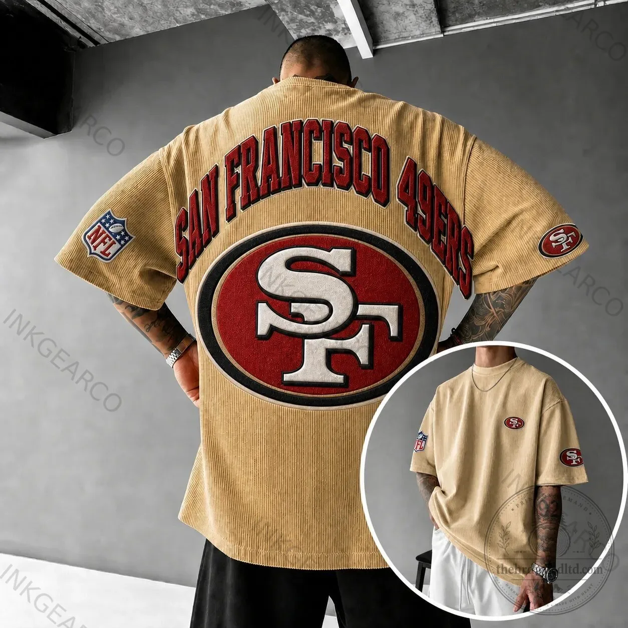 San Francisco 49ers NFL Embroidered Corduroy Oversized Short-Sleeve T-Shirt