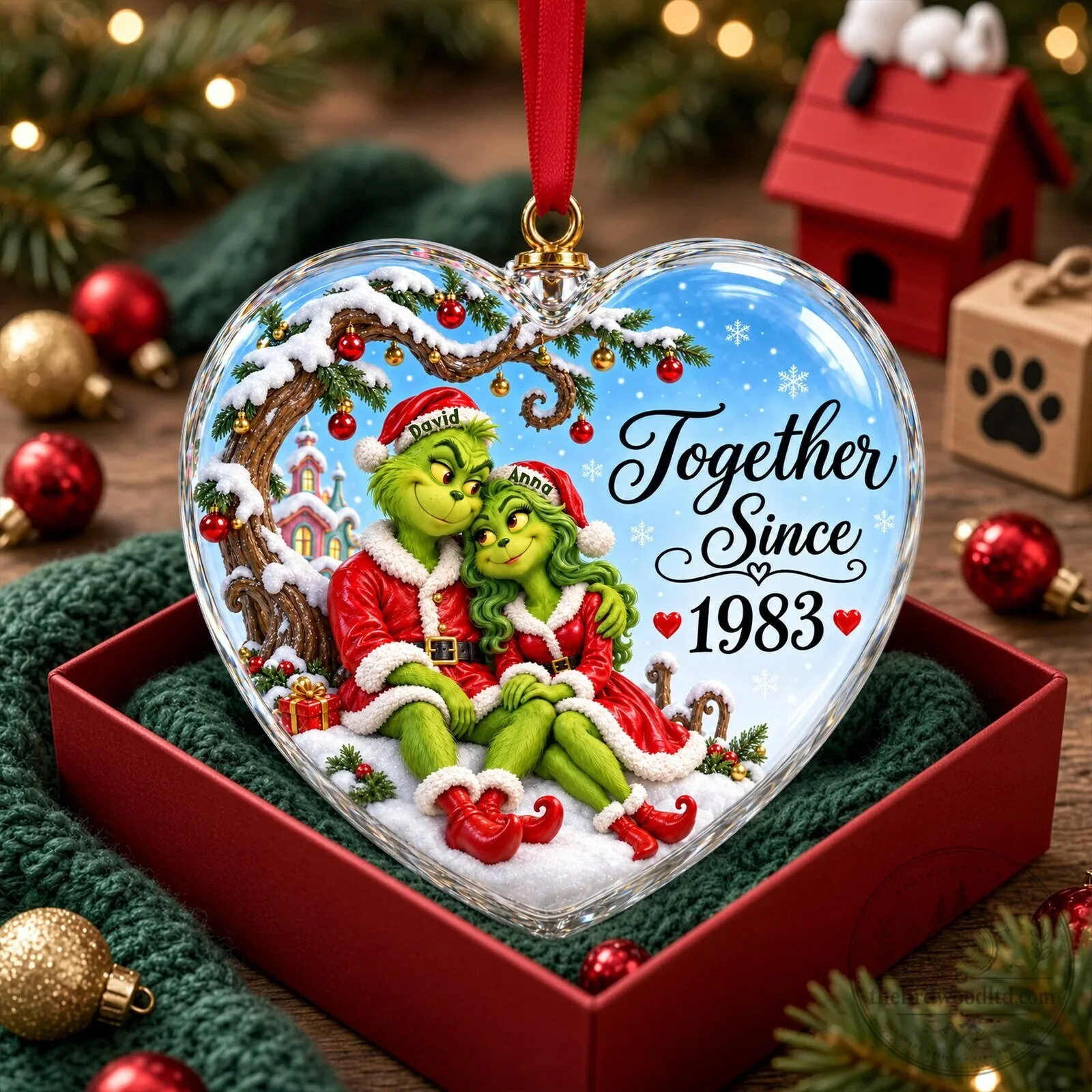 The Grinch and Max Together Since Christmas Heart Shaped Ornament