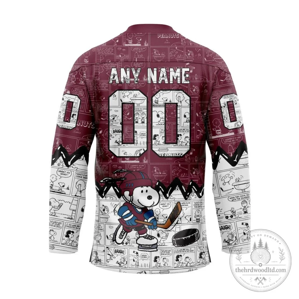 Colorado Avalanche Snoopy Peanuts Comic Strip Hockey Jersey 3 Colorado Avalanche Snoopy Peanuts Comic Strip Hockey Jersey