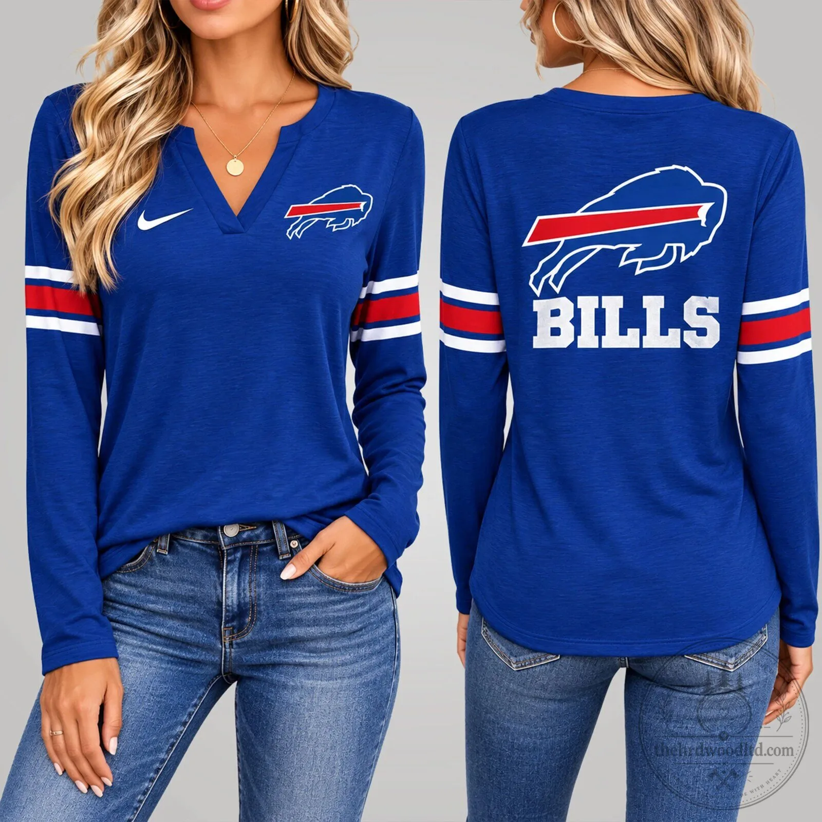 Buffalo Bills Women's Nike Royal Blue V-Neck Long Sleeve Fan Shirt 1 Buffalo Bills Women