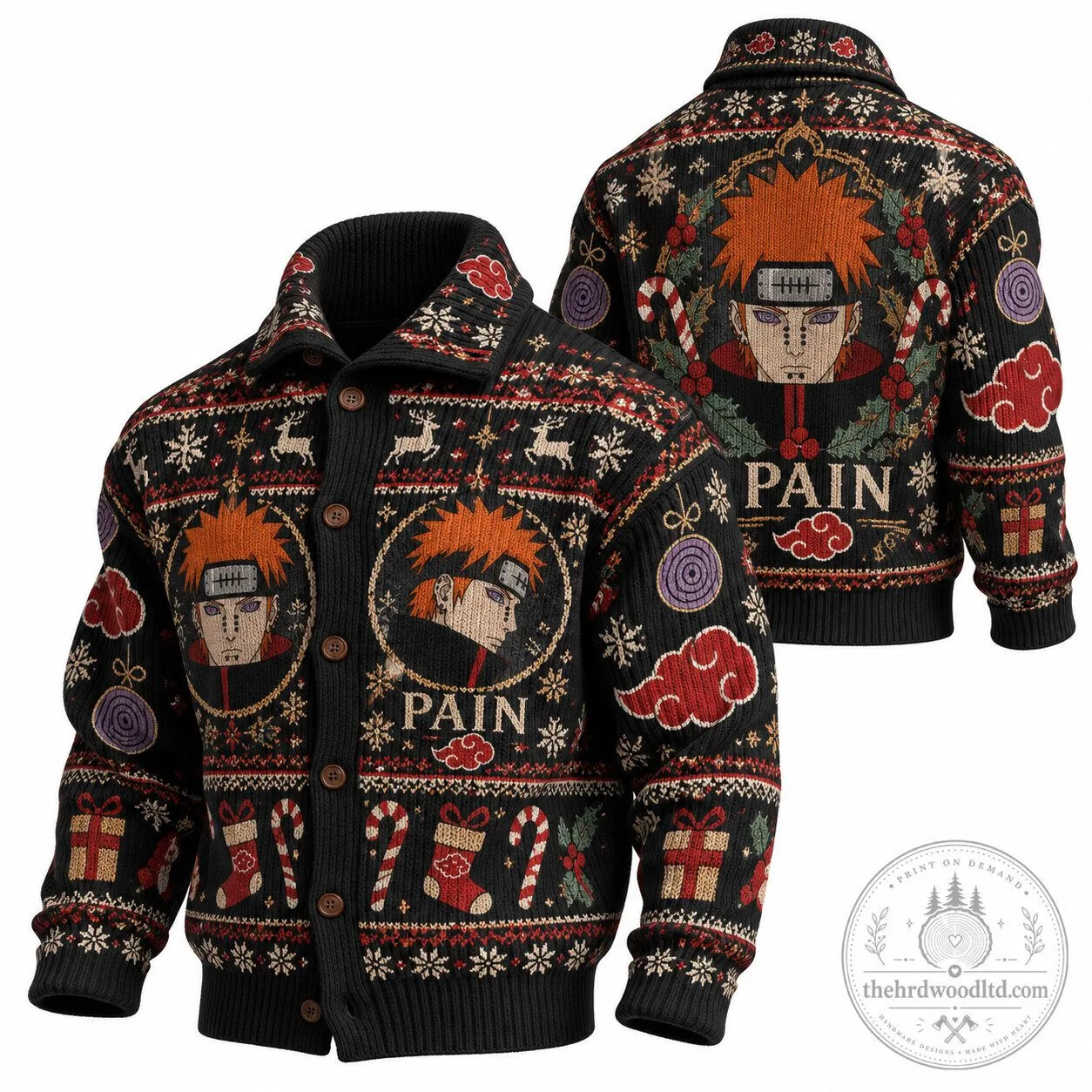 Naruto Pain Akatsuki Ugly Christmas Sweater Cardigan