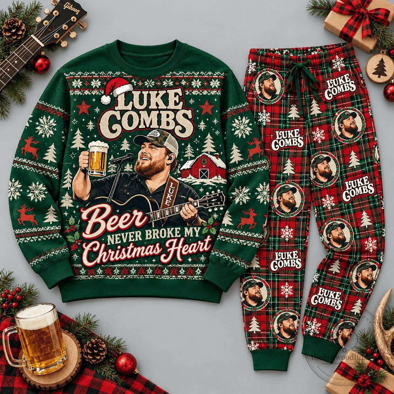 Luke Combs Beer Never Broke My Christmas Heart Ugly Christmas Sweater