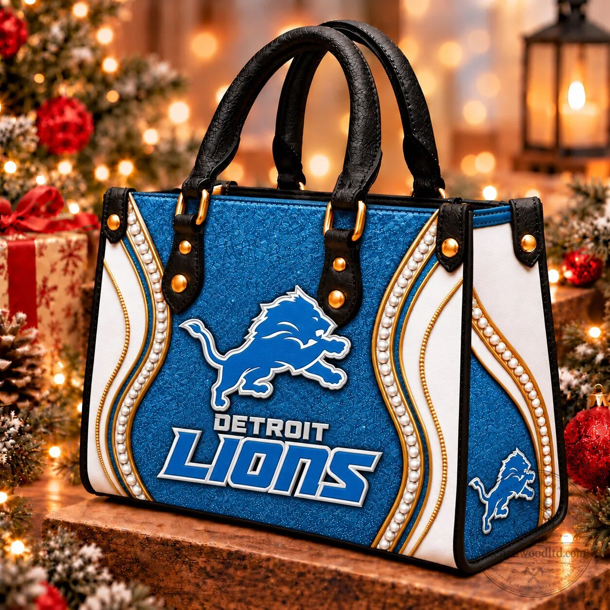 Detroit Lions NFL Football Team Logo Premium Leather Handbag
