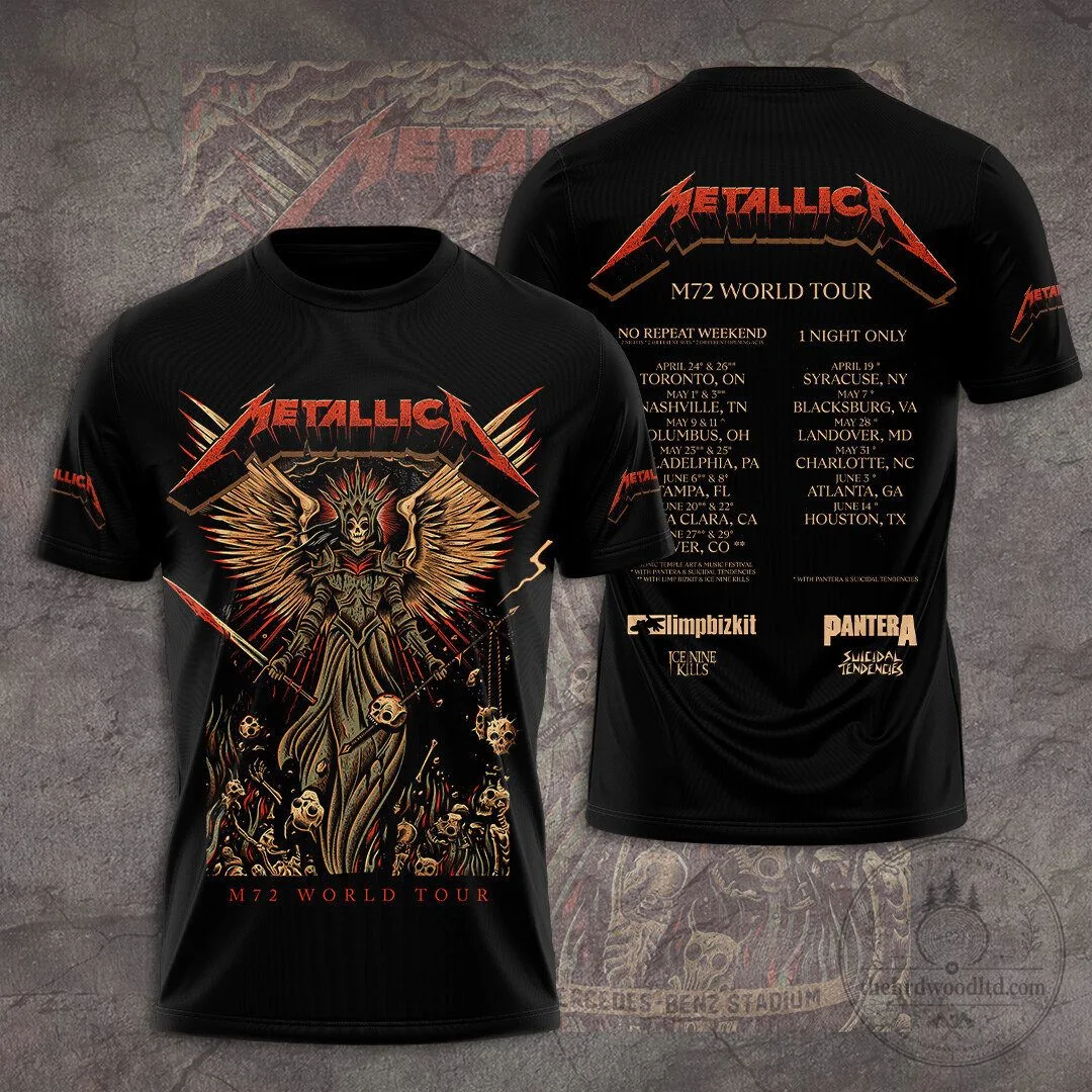 Metallica M72 World Tour Concert Schedule Graphic Black T-Shirt