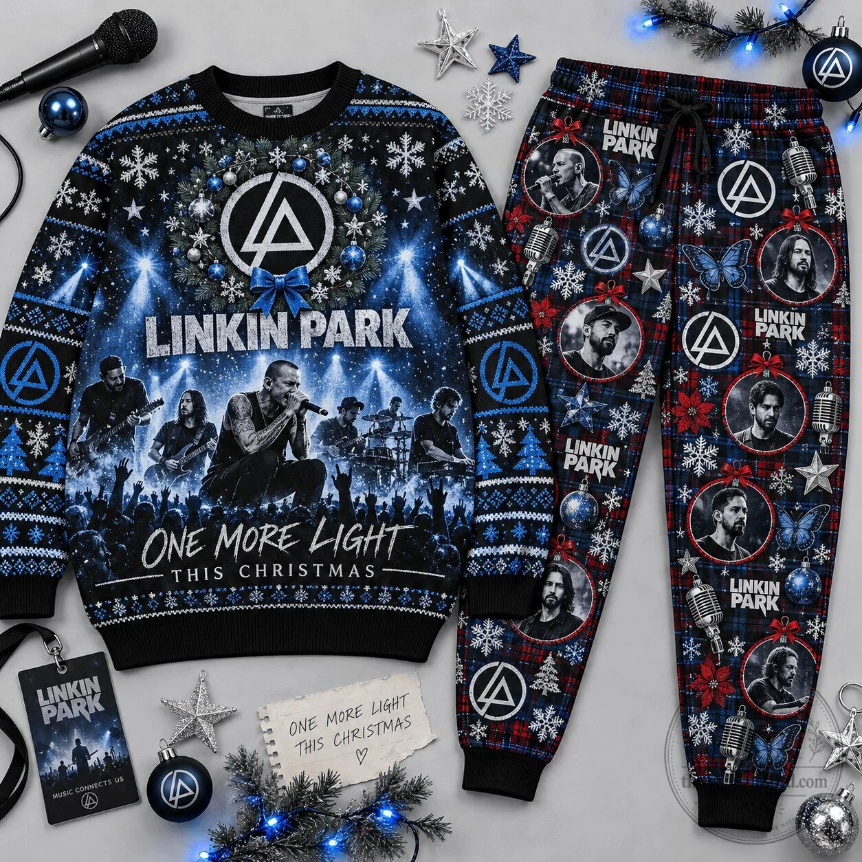 Linkin Park One More Light Christmas Holiday Ugly Sweater and Jogger Pants Set