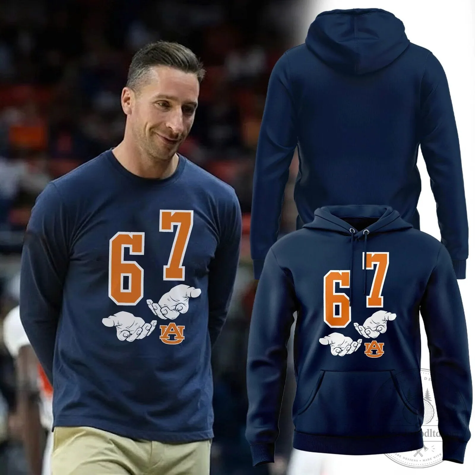 Auburn Tigers Basketball Number 67 Navy Blue Hoodie