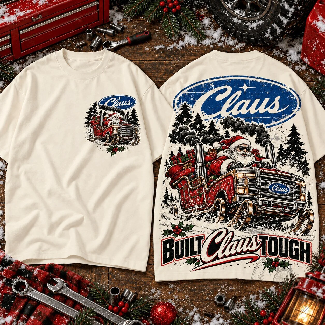Ford Built Claus Tough Santa Christmas Truck Driver Holiday T-Shirt