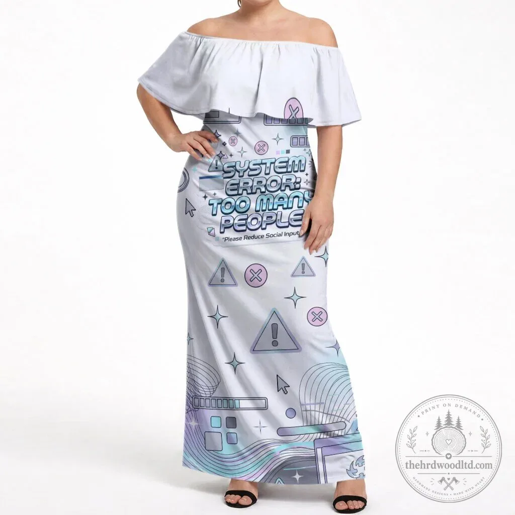 System Error Too Many People Off Shoulder Maxi Dress Y2K Retro Cyber Aesthetic