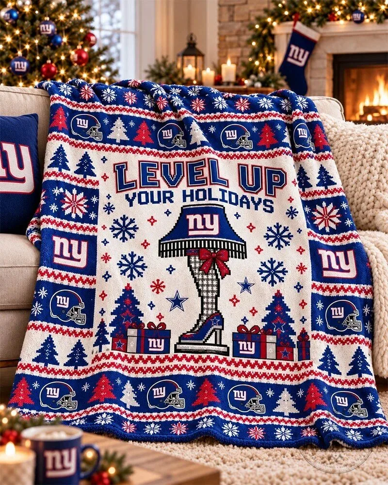 New York Giants Christmas Level Up Your Holidays Knitted Blanket