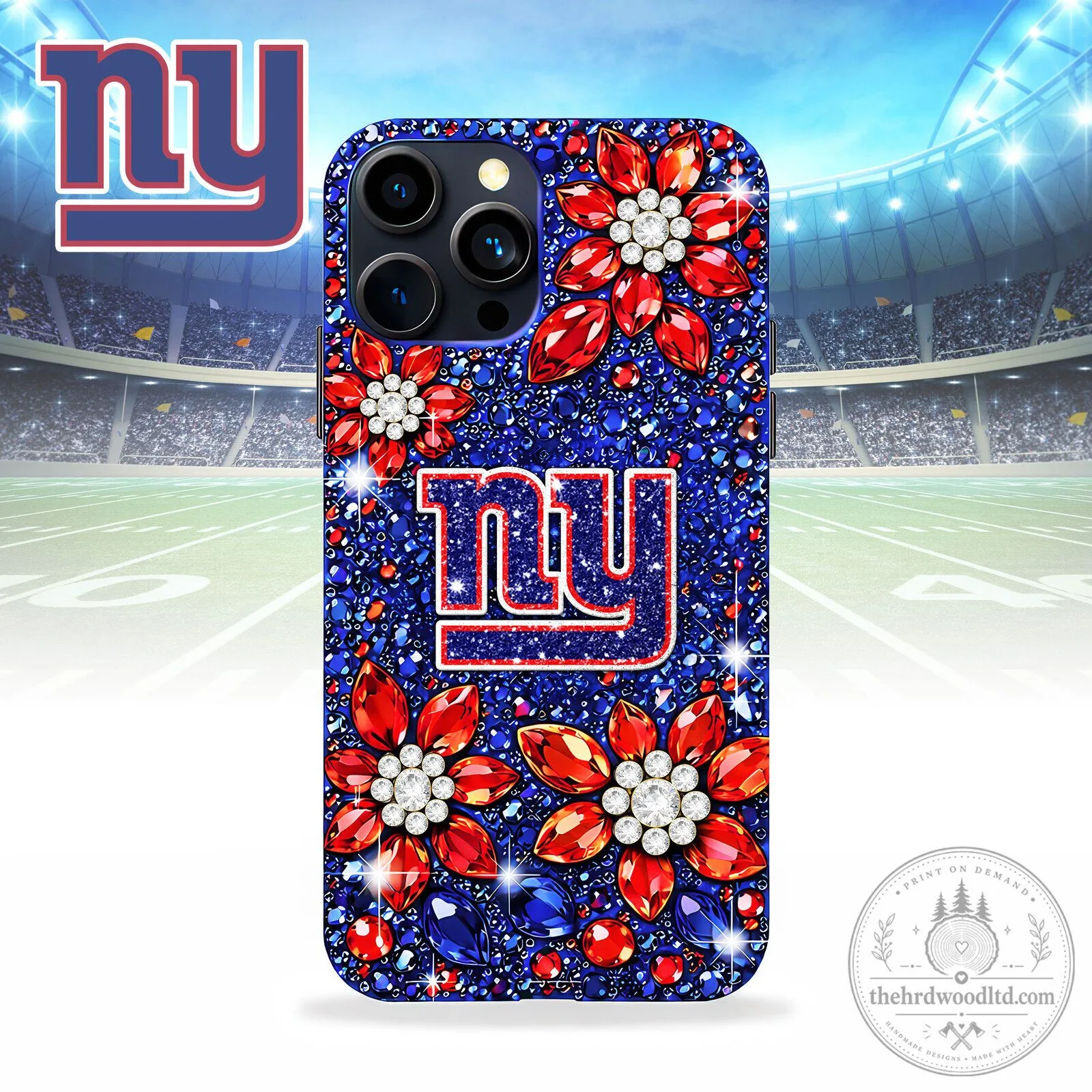 New York Giants NFL Football Team Bling Rhinestone Floral Design Phone Case