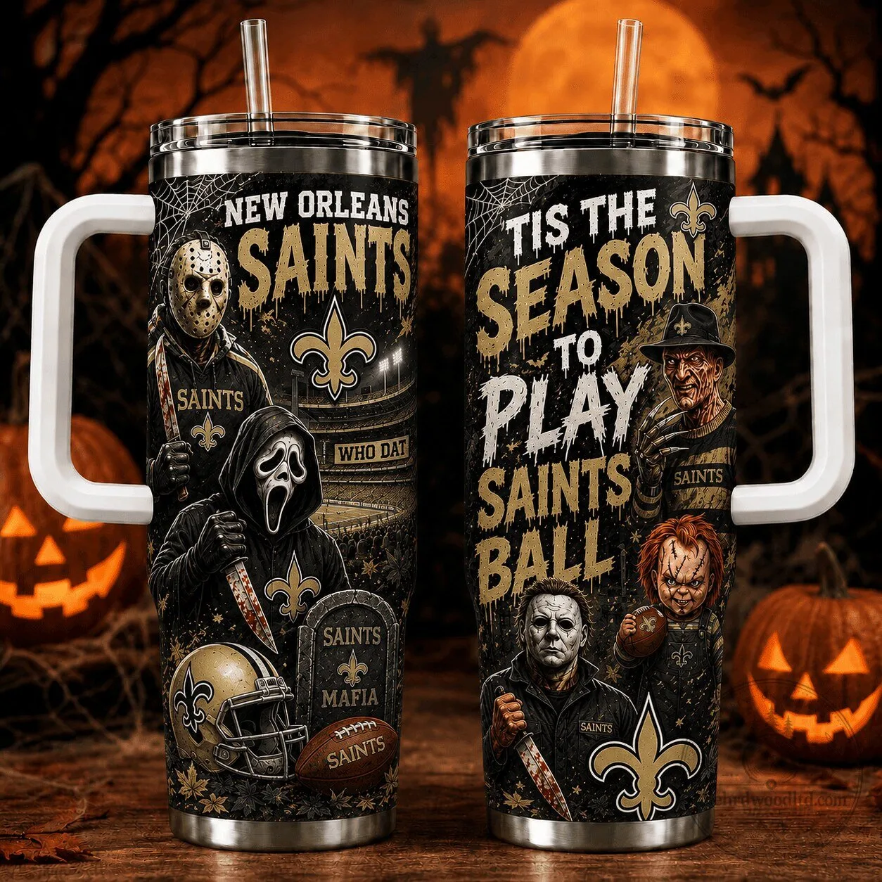 New Orleans Saints Halloween Horror Movie Characters Football Fan Tumbler