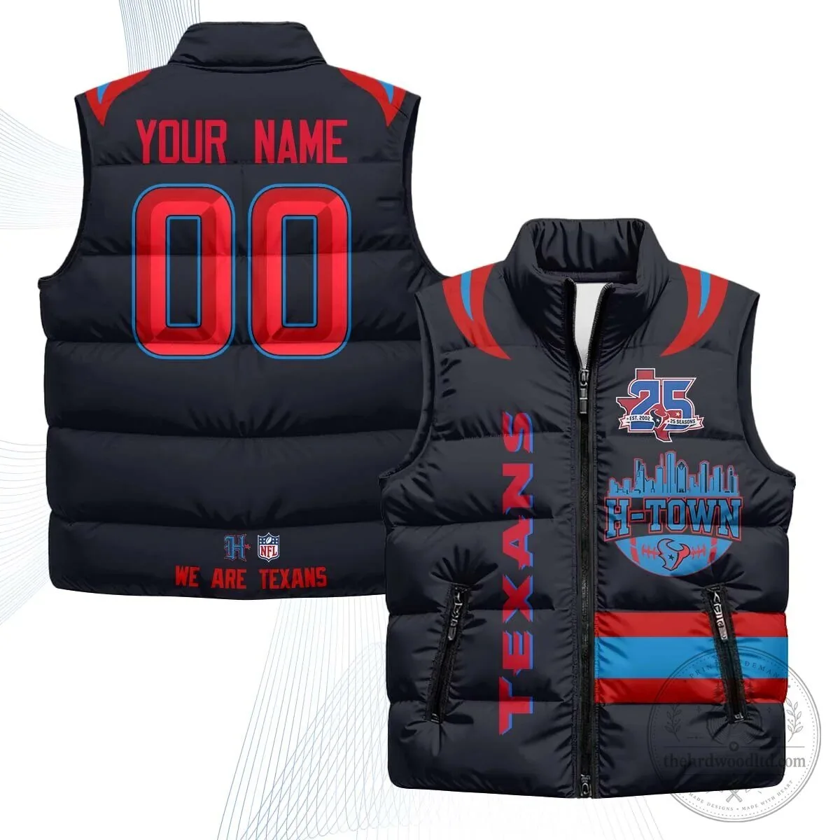 Houston Texans Custom White Puffer Vest with Personalized Name and Number 4 Houston Texans Custom White Puffer Vest with Personalized Name and Number