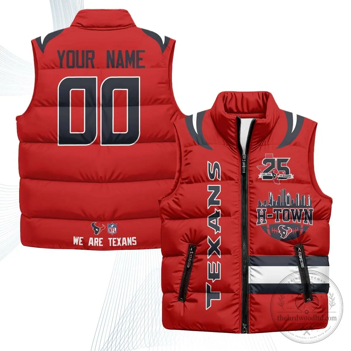 Houston Texans Custom White Puffer Vest with Personalized Name and Number 5 Houston Texans Custom White Puffer Vest with Personalized Name and Number