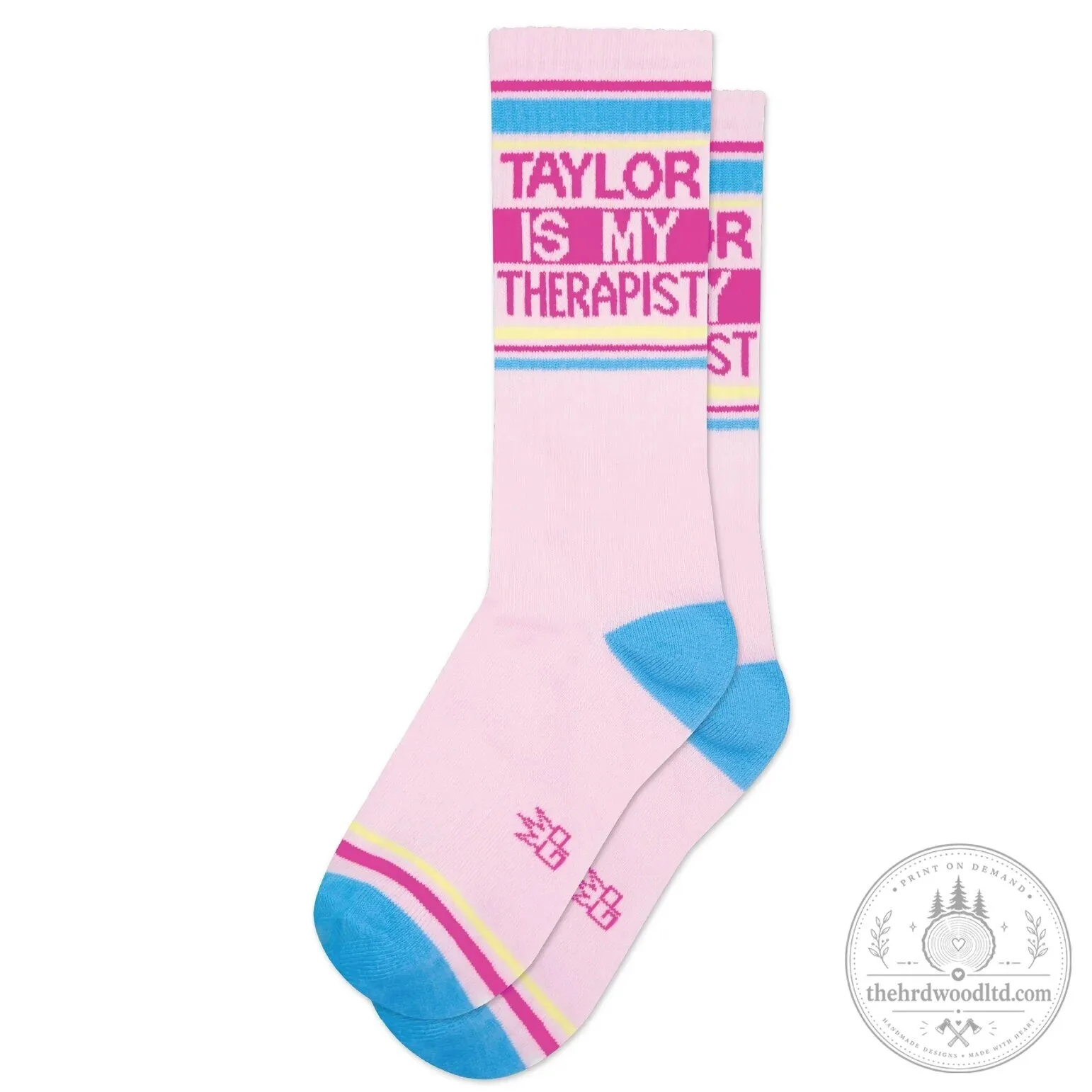 Taylor Is My Therapist Pink Crew Socks for Women and Men