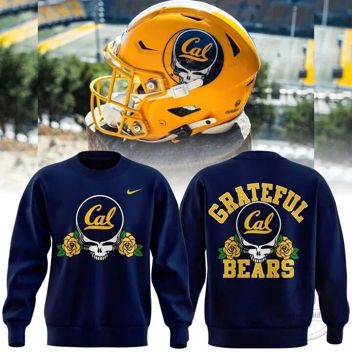 Grateful Dead Skull and Roses Crewneck Sweatshirt featuring California Golden Bears Design