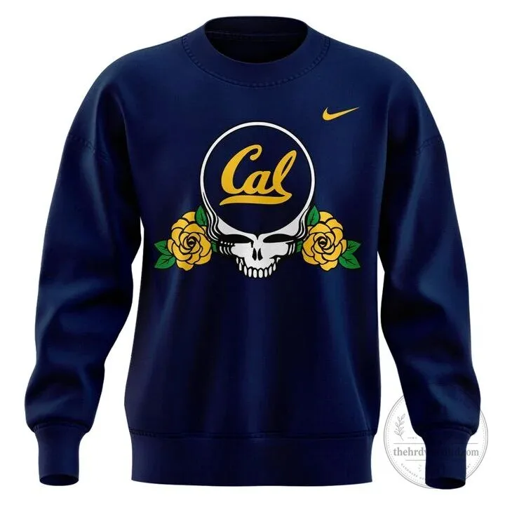 Grateful Dead Skull and Roses Crewneck Sweatshirt featuring California Golden Bears Design 4 Grateful Dead Skull and Roses Crewneck Sweatshirt featuring California Golden Bears Design