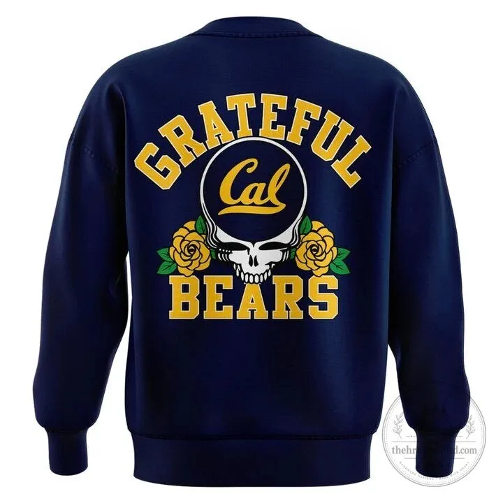 Grateful Dead Skull and Roses Crewneck Sweatshirt featuring California Golden Bears Design 5 Grateful Dead Skull and Roses Crewneck Sweatshirt featuring California Golden Bears Design