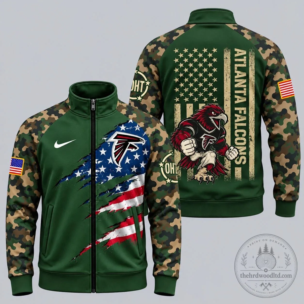 Atlanta Falcons American Flag Camouflage Military Green Full-Zip Jacket